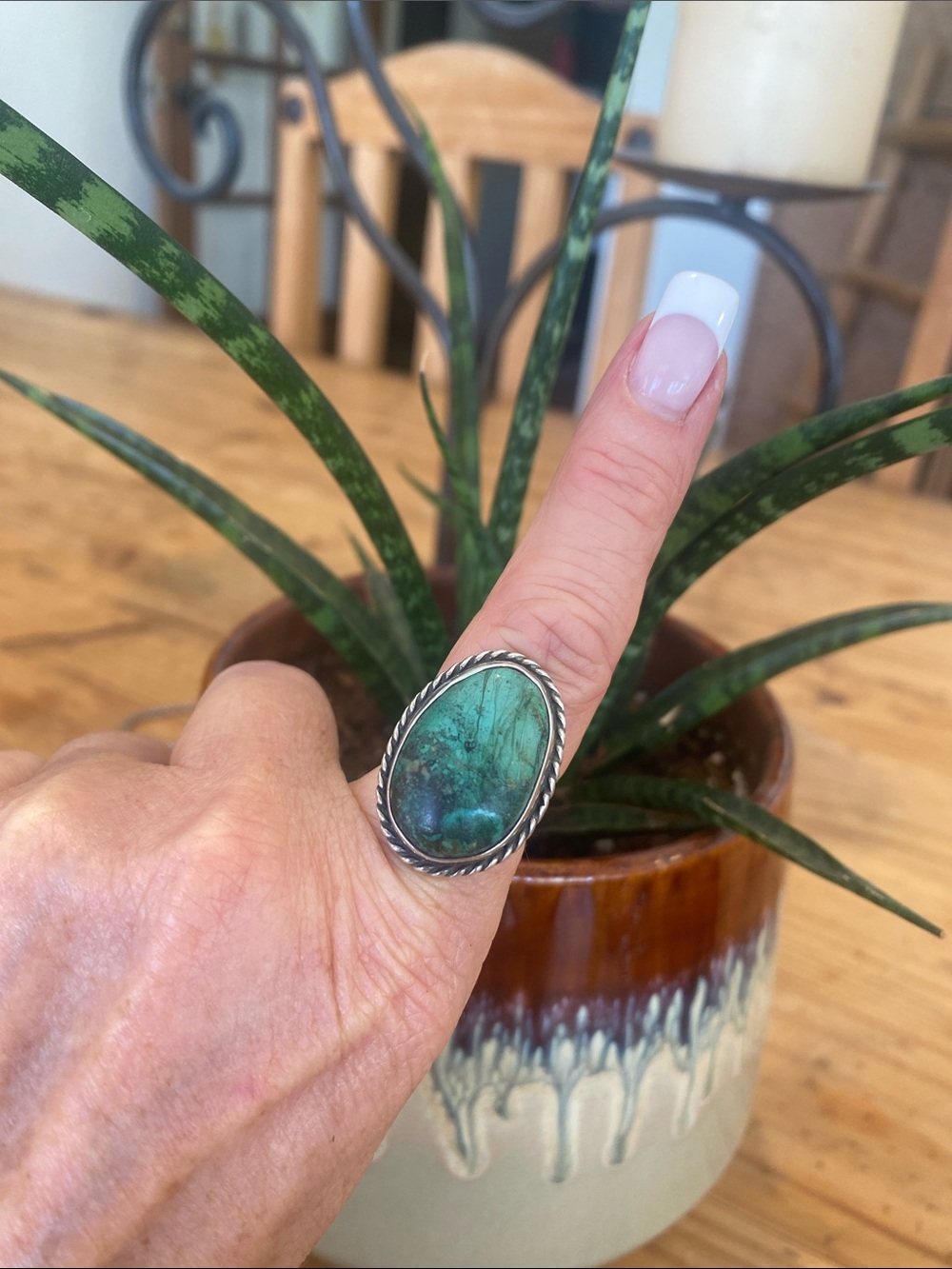 Sterling Silver Green Turquoise Oval Statement Ring